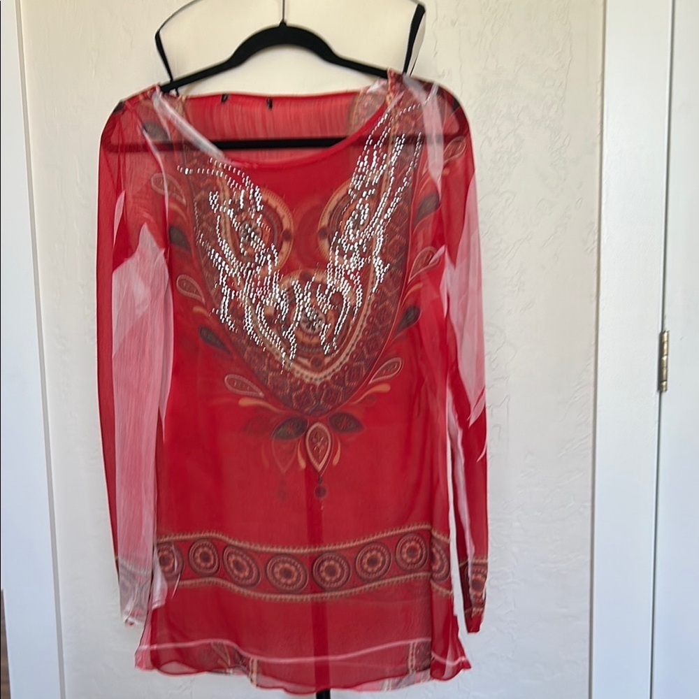 Red Graphic Embellished Blouse